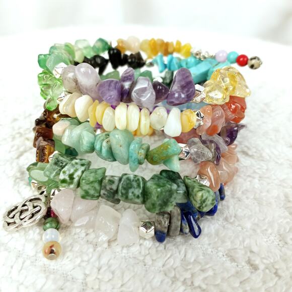 HANDMADE Multi Color Gemstone 5 Wrap Bracelet OS - Picture 3 of 6
